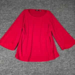 Dennis Basso Red Tunic Top 1X Bell Sleeve Stretch Knit Blouse Plus Size